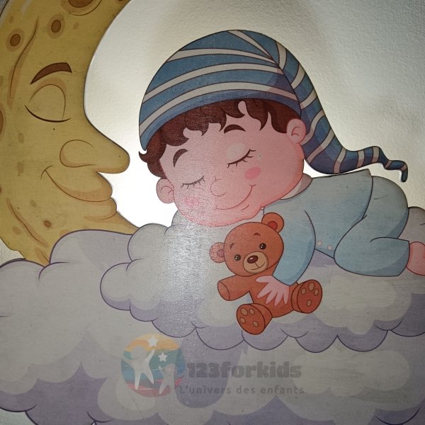 Lampe murale enfant LED – Bébé dormant sur nuage et lune