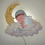 Lampe murale enfant LED – Bébé dormant sur nuage et lune