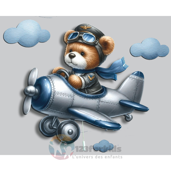 wooden kids room light animals light custom light lours off s Lampe en Bois pour Chambre d'Enfant – Design Avion avec Ourson Pilote – Éclairage LED Décoratif