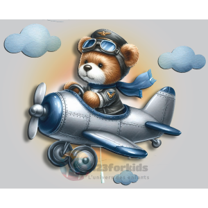 Lampe en Bois pour Chambre d'Enfant – Design Avion avec Ourson Pilote – Éclairage LED Décoratif