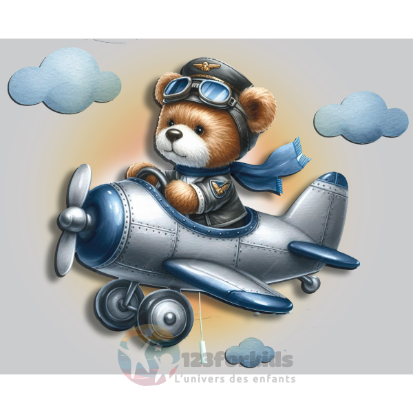 wooden kids room light animals light custom light lours on s Lampe en Bois pour Chambre d'Enfant – Design Avion avec Ourson Pilote – Éclairage LED Décoratif