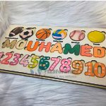 Puzzle prénom personnalisé en bois naturel Maroc – Jouet éducatif Montessori – Cadeau naissance unique fait main – Gravure artisanale