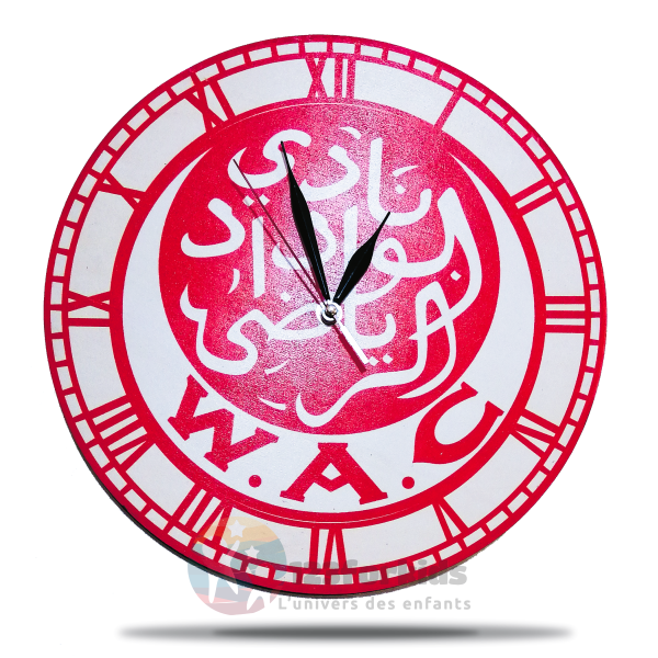 Horloge murale Wydad Casablanca en bois artisanal pour supporters