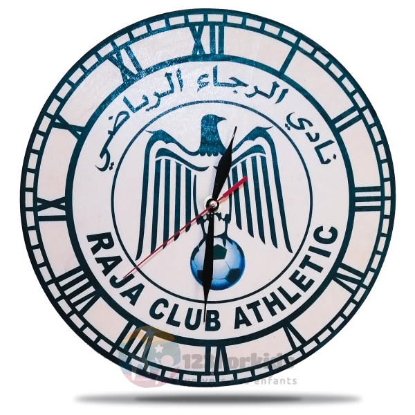 Horloge murale Raja Casablanca en bois artisanal pour supporters