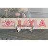 Puzzle prénom Montessori pour fille, en bois personnalisé avec couleurs rose pastel, idéal pour chambre bébé au Maroc