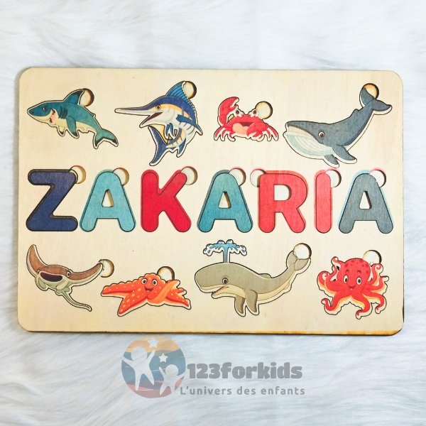 Puzzle prénom enfant avec ligne animaux et ligne prénom