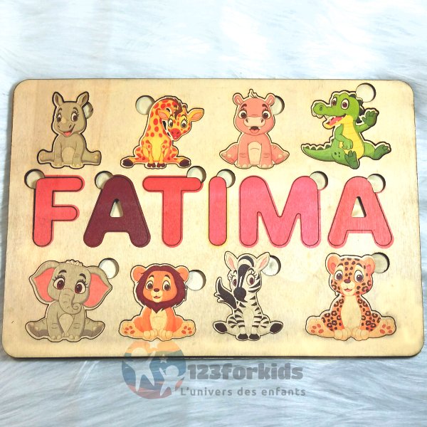 Jouet pédagogique avec prénom et figures animales colorées Jouet Montessori éducatif Maroc, Casablanca, Agadir, el jadida, safi, Marrakech, Tanger, tetouan, Kenitra, Khouribga, dakhla, Laayoune, Larache, Marrakech, Martil, Meknès, Mohammedia, Nador, Oualidia, Ouarzazate, Ouazzane, Oujda, Rabat, kenitra, salé