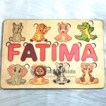 Puzzle prénom personnalisé 3 lignes – Animaux & Nom en bois Montessori