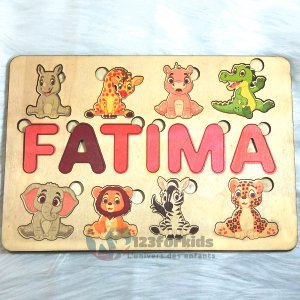 Puzzle prénom personnalisé en bois avec animaux éducatifs
