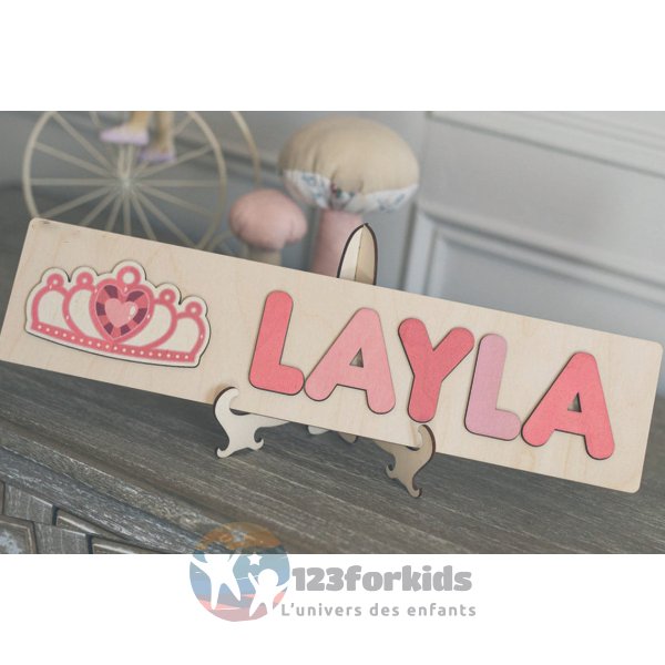 Puzzle prénom éducatif Montessori pour bébé, en bois naturel, personnalisable avec lettres et formes, cadeau parfait à Casablanca au Maroc