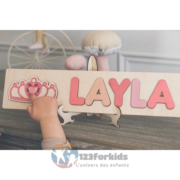 Puzzle prénom personnalisé Montessori pour bébé en bois, cadeau de naissance ou 1er anniversaire, idéal pour enfants au Maroc